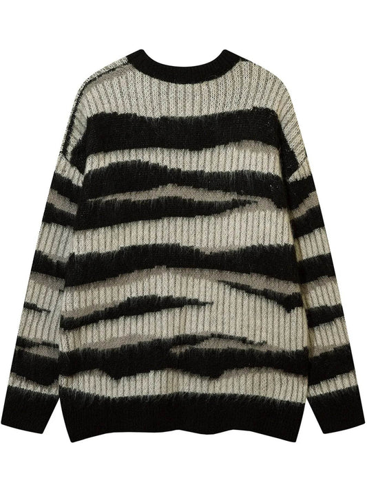 Men's Oversized Contrast Striped Round Neck Sweater - Tredona LLC