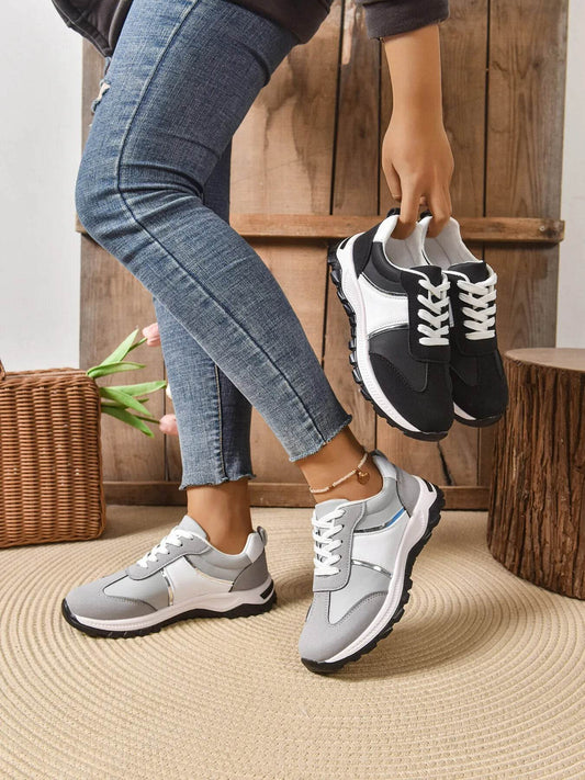 Contrast Lace Up Sneakers - Tredona LLC