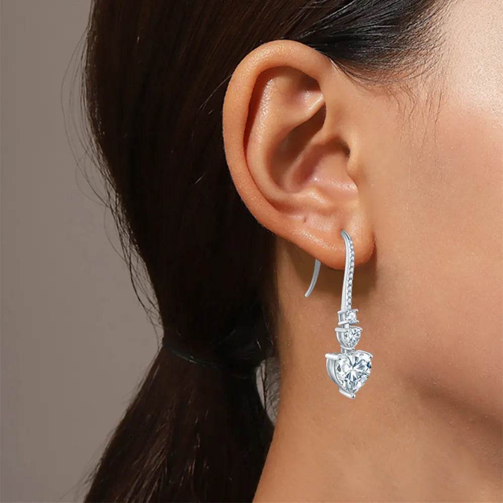 5.44 Carat 925 Sterling Silver Moissanite Heart Drop Earrings - Tredona LLC