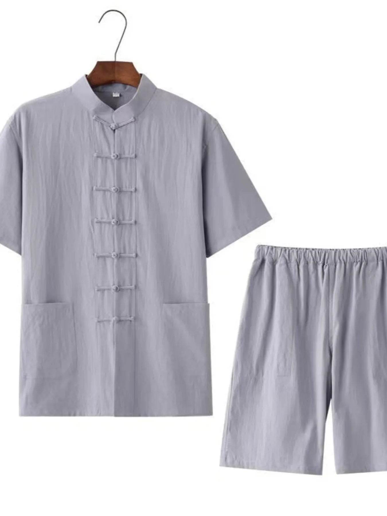 Men's Plus Size Chinese Style Top and Shorts Set - Tredona LLC