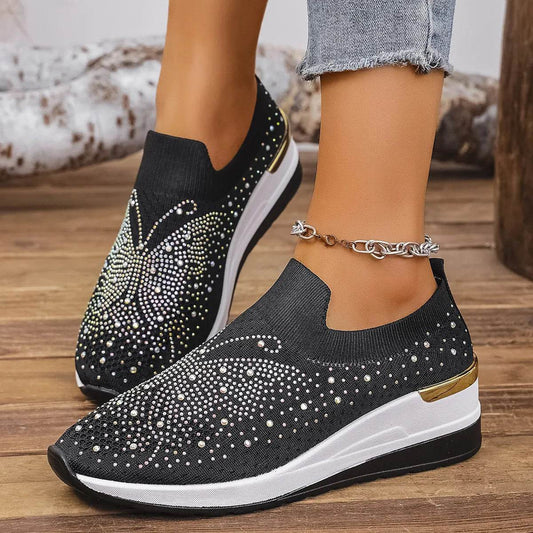 Rhinestone Wedge Sneakers - Tredona LLC