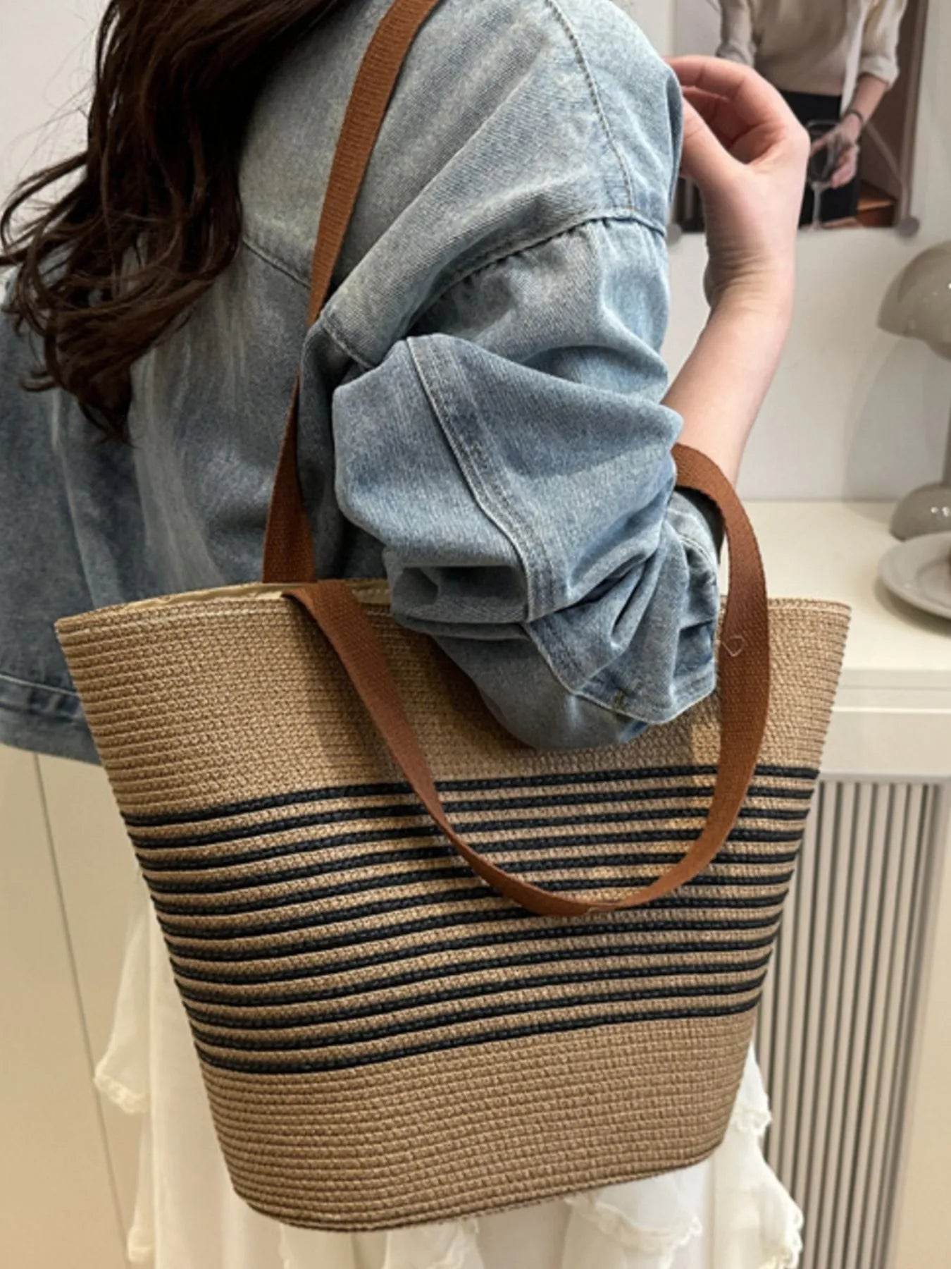 Striped Woven Tote Bag - Tredona LLC