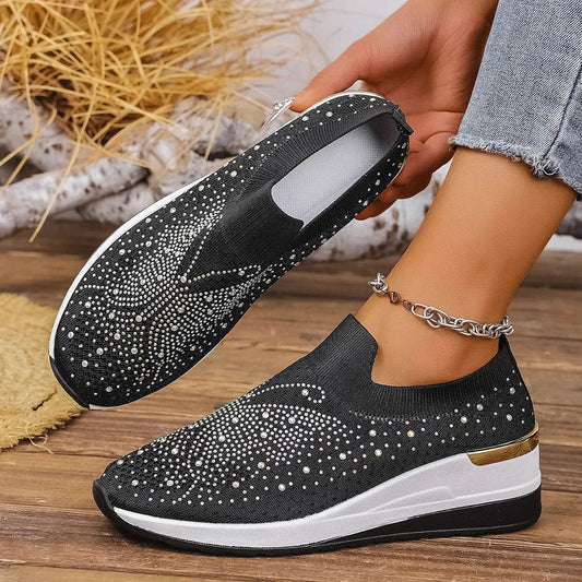Rhinestone Wedge Sneakers - Tredona LLC