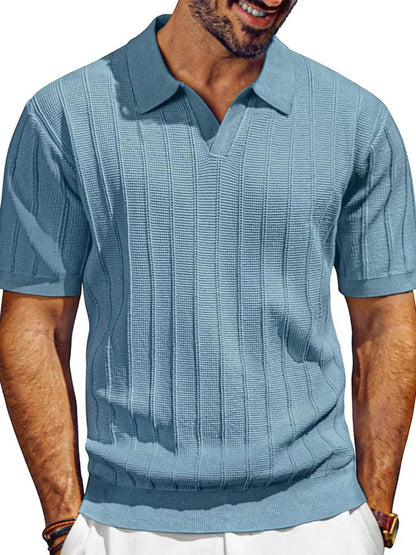 Men's Full Size Textured Collared Neck Short Sleeve Polo Plus Size - Tredona LLC