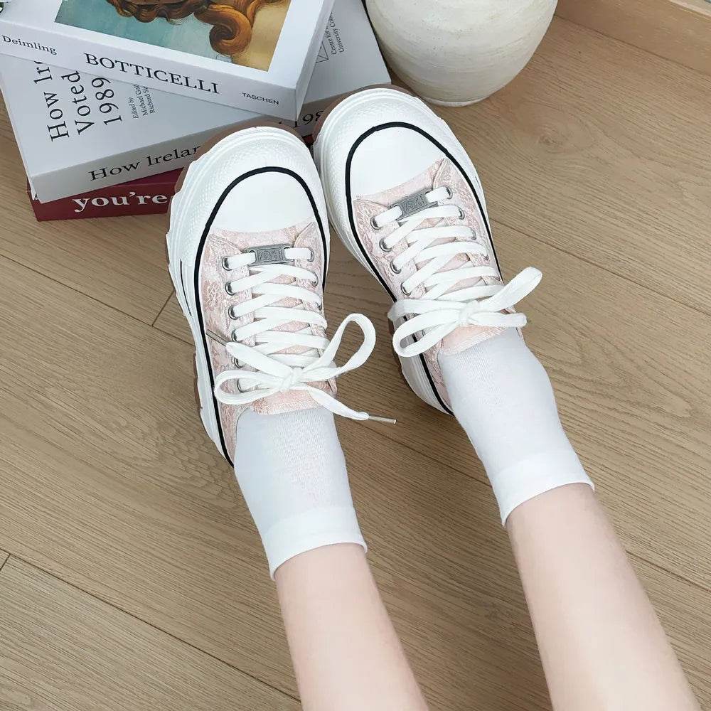 Lace-Up Canvas Platform Sneakers - Tredona LLC