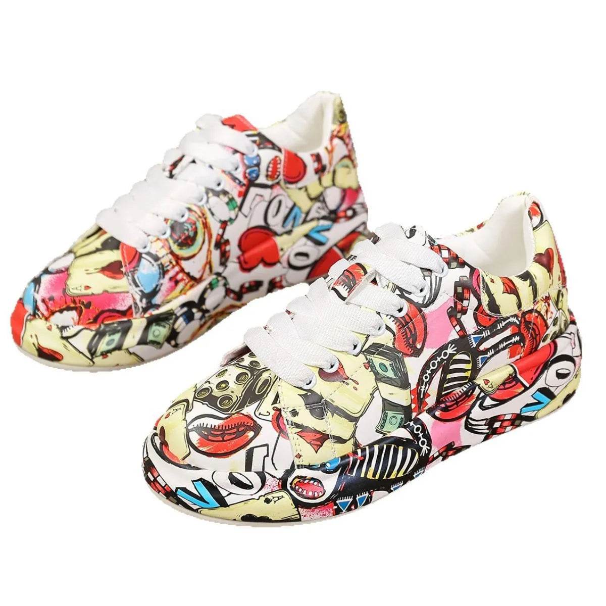 Abstract Print Lace Up Sneakers - Tredona LLC