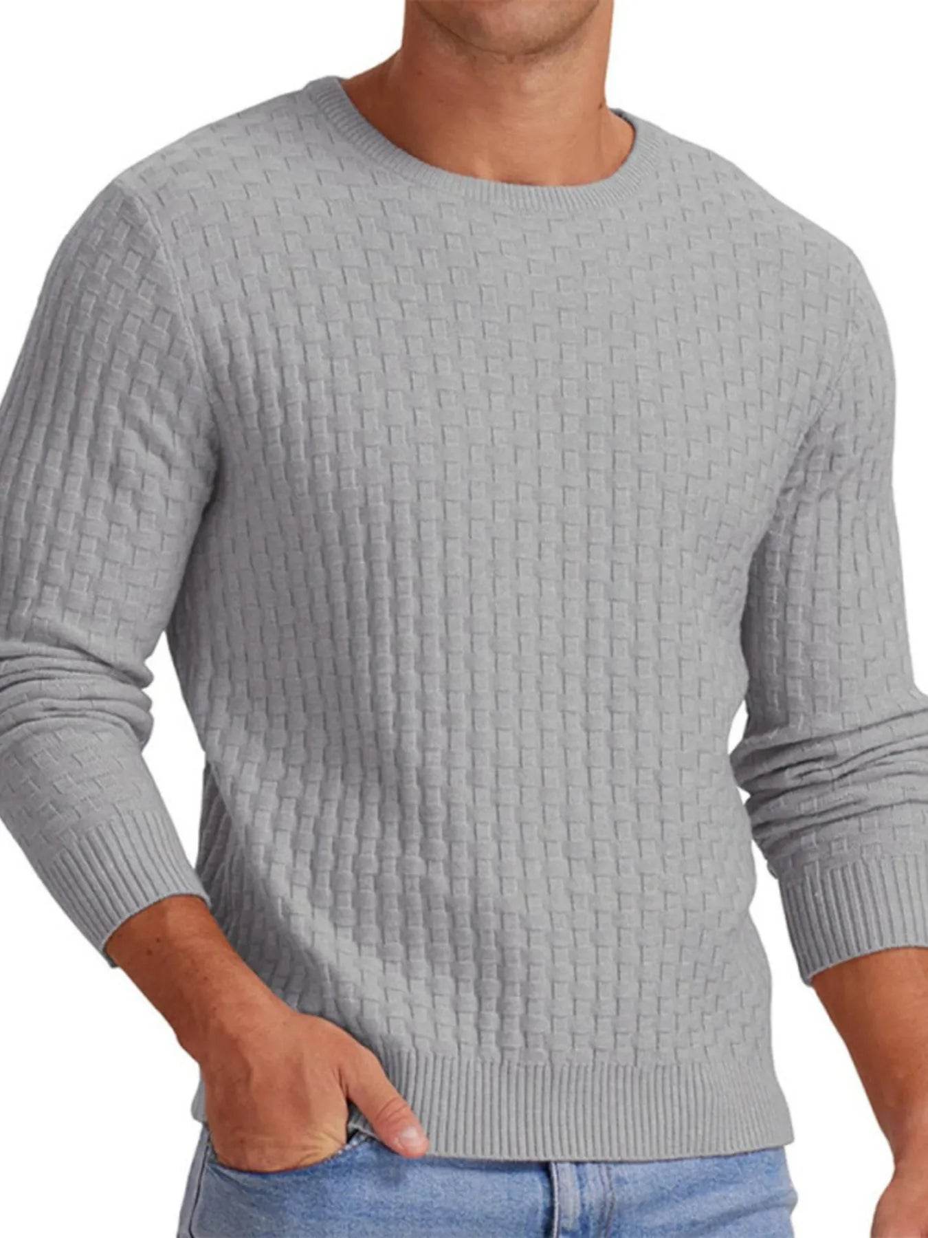 Men's Full Size Ribbed Hem Round Neck Sweater Plus Size - Tredona LLC