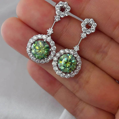 4 Carat Crystal Drop Dangle Earrings with Round Halo Design - Tredona LLC