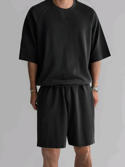 Men's Full Size Round Neck Top and Shorts Set Plus Size - Tredona LLC