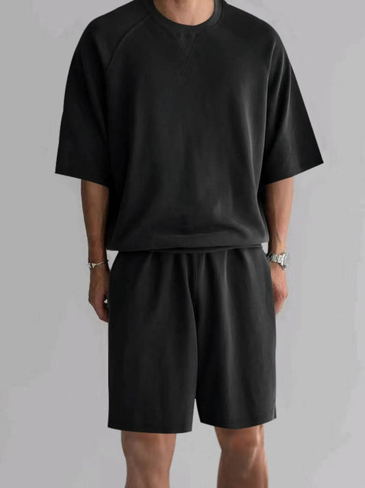 Men's Full Size Round Neck Top and Shorts Set Plus Size - Tredona LLC