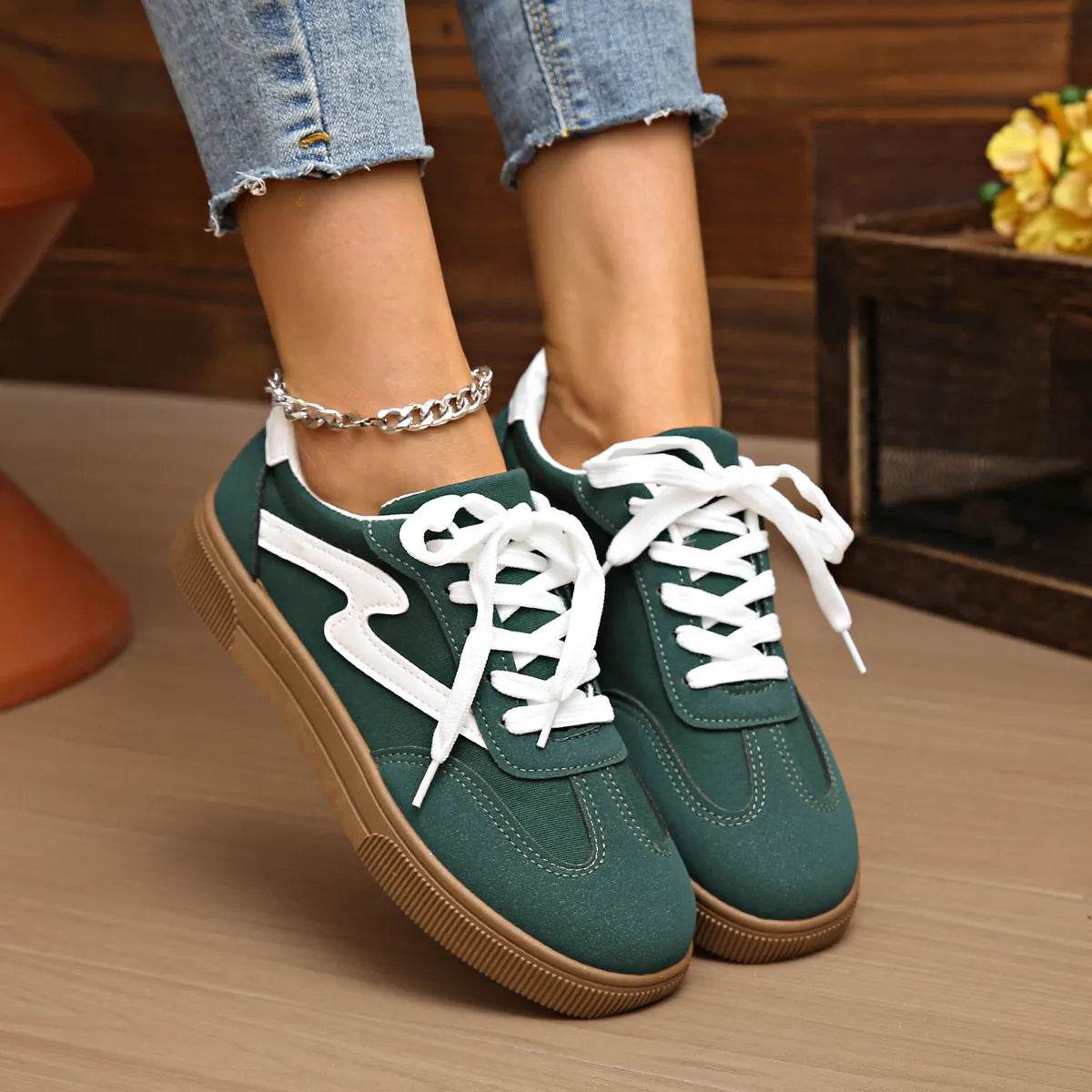 Round Toe Lace Up Sneakers - Tredona LLC