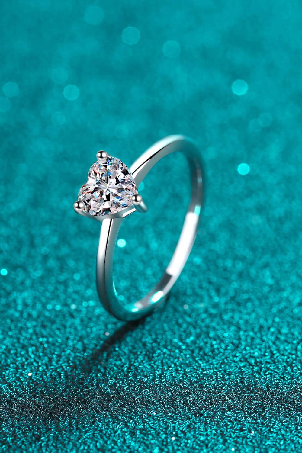 925 Sterling Silver Heart-Shaped Moissanite Solitaire Ring - Tredona LLC