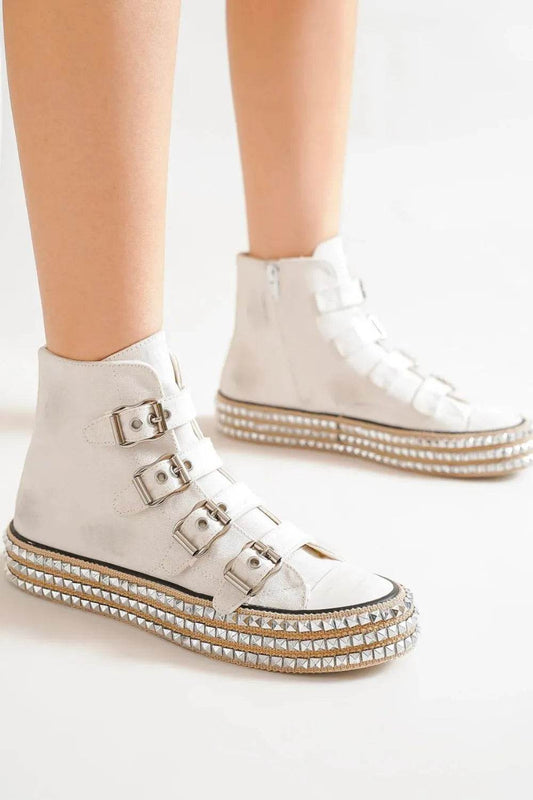 Beast Fashion Multi-Buckle Straps Studded Platform Sneakers - Tredona LLC