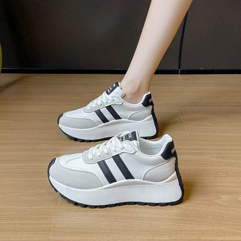 Side Striped Lace Up Platform Athletic Sneakers - Tredona LLC