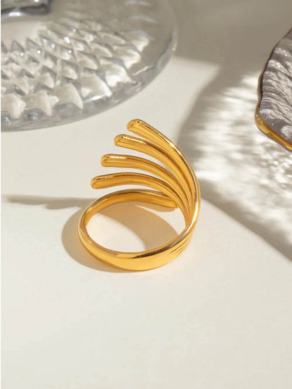 18K Gold-Plated Stainless Steel Irregular Lines Open Ring - Tredona LLC
