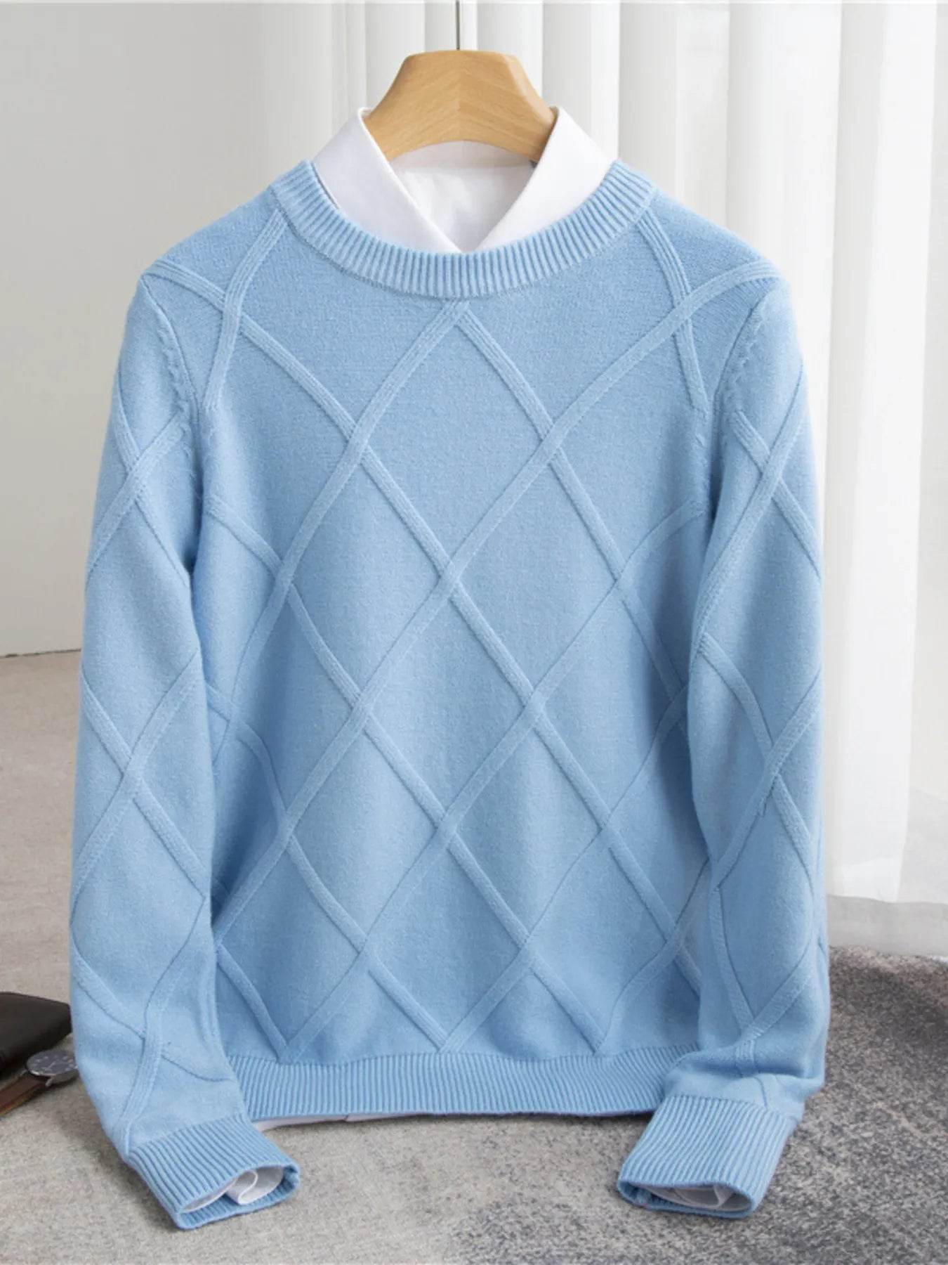 Men's Full Size Diamond Pattern Long Sleeve Sweater Plus Size - Tredona LLC