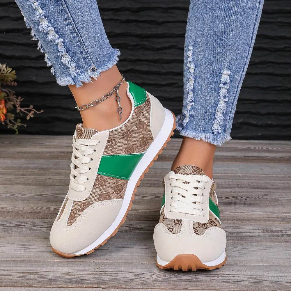 Contrast Round Toe Flat Sneakers - Tredona LLC