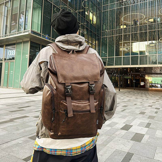 Retro Men's Leather Cowhide Women's Computer Backpack Frosted - Tredona LLC