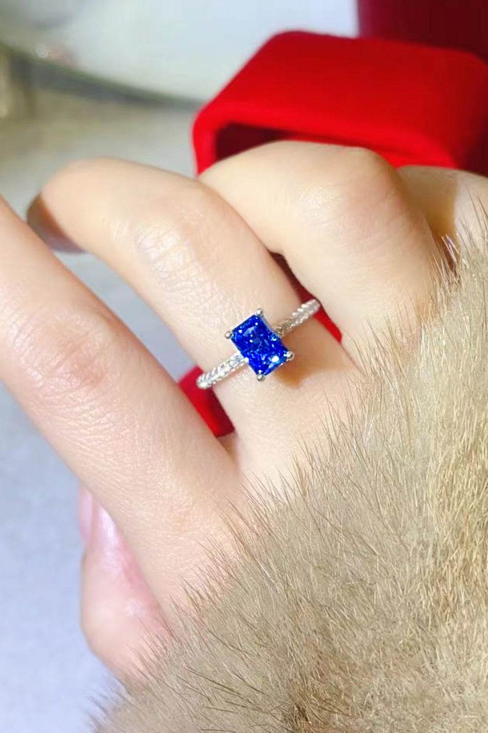 1 Carat Moissanite 925 Sterling Silver Rectangle Ring in Blue - Tredona LLC