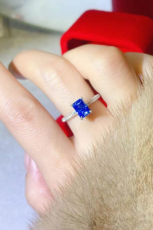 1 Carat Moissanite 925 Sterling Silver Rectangle Ring in Blue - Tredona LLC