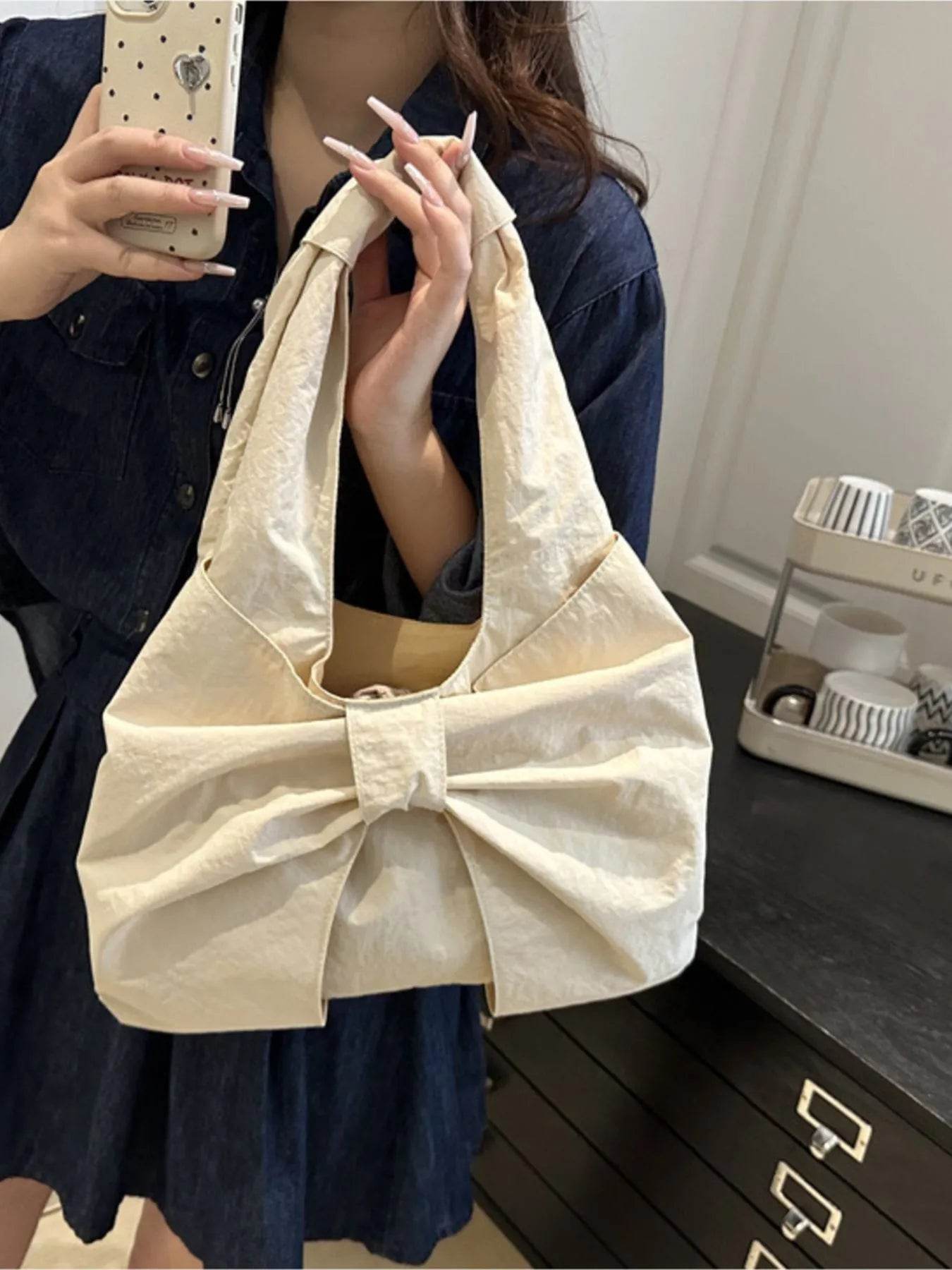 Ruched Bow Shoulder Bag - Tredona LLC