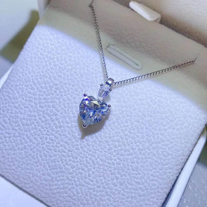2 Carat Moissanite 925 Sterling Silver Heart Pendant Necklace - Tredona LLC