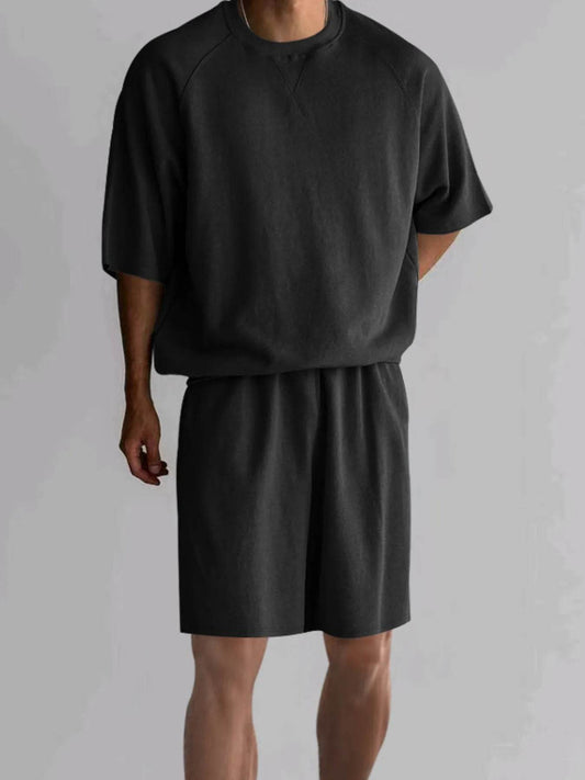 Men's Full Size Round Neck Top and Shorts Set Plus Size - Tredona LLC