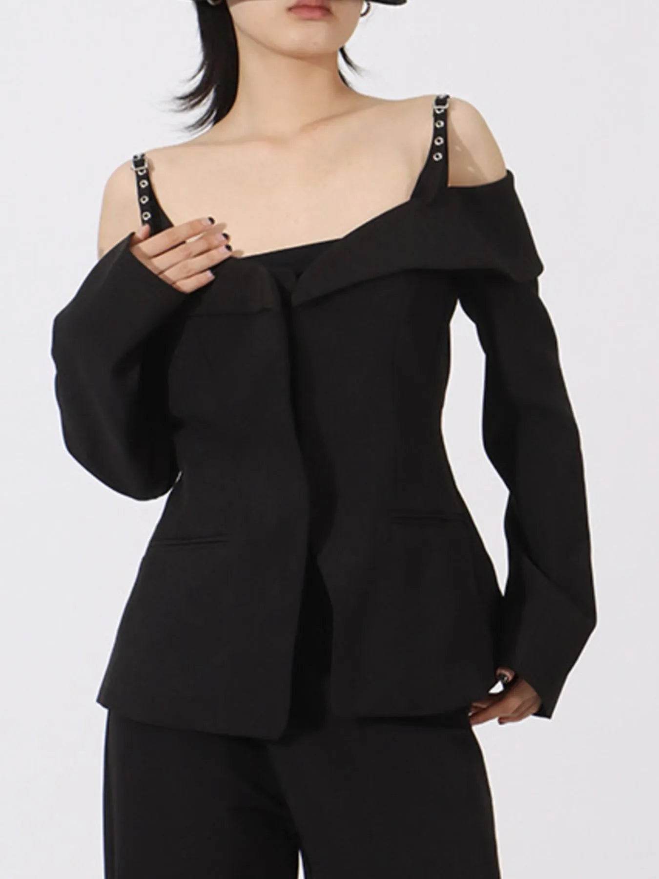 Ruffled Cold Shoulder Long Sleeve Outerwear - Tredona LLC