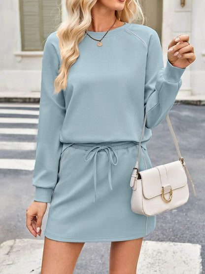Round Neck Raglan Sleeve Top and Skort Set - Tredona LLC