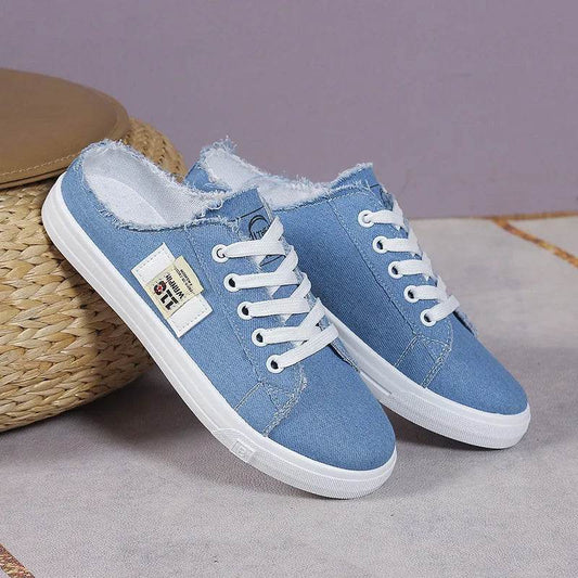 Frayed Hem Lace Up Canvas Sneakers - Tredona LLC
