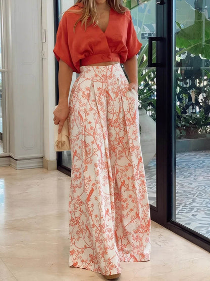 Surplice Top and High Waist Pants Set - Tredona LLC