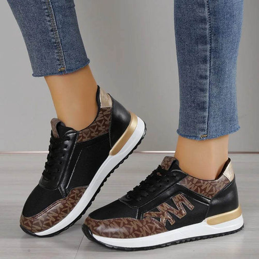 Contrast Lace Up Round Toe Sneakers - Tredona LLC