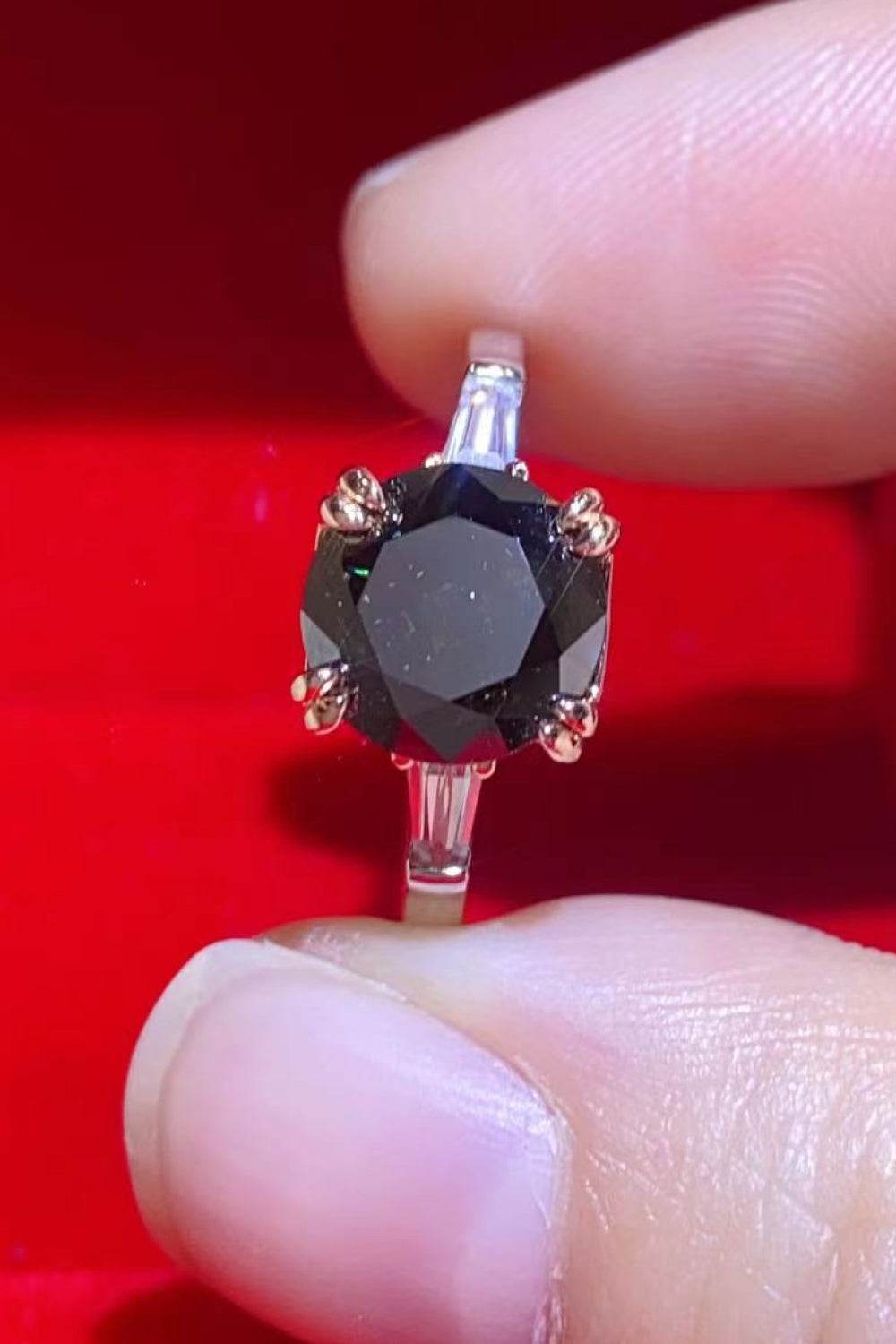 2 Carat Black Moissanite Platinum-Plated Ring - Tredona LLC