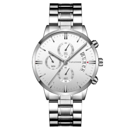 Men''s Stainless Steel Watches with Business Leisure Calendar Quartz Watches Waterproof Black Refined Steel Watches - Tredona LLC
