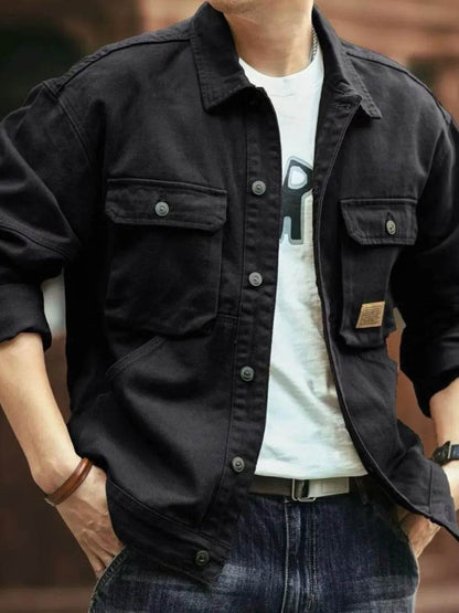 Men's Washed Collared Neck Cargo Jacket - Tredona LLC