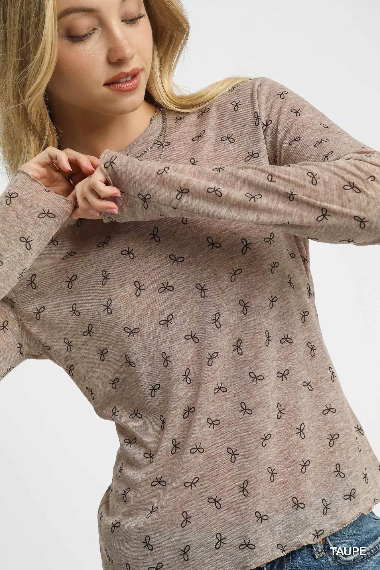 Umgee Bow Print Lightweight Knit Top - Tredona LLC