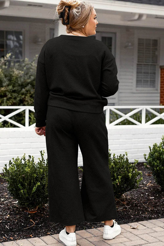 Double Take Full Size Textured Long Sleeve Top and Drawstring Pants Set - Tredona LLC