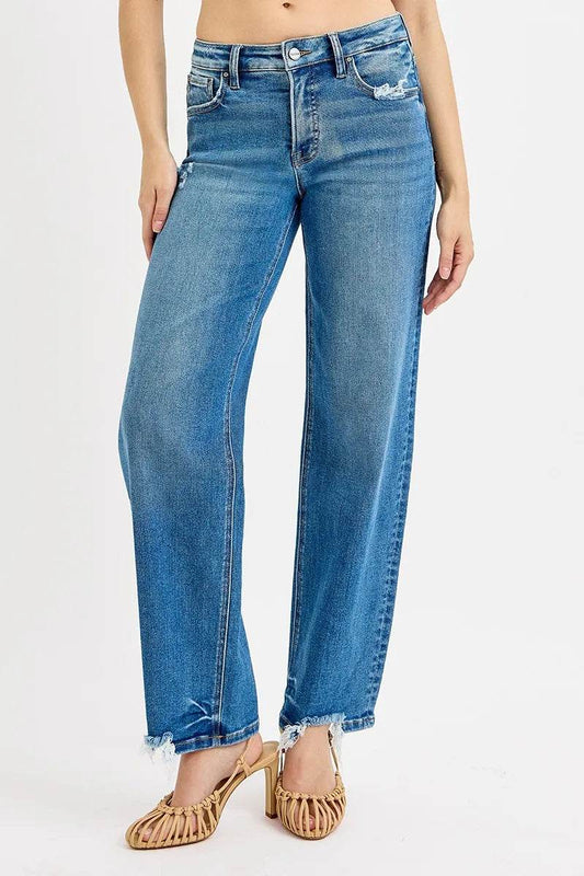 RISEN Full Size Mid Rise Baggy Jeans Plus Size - Tredona LLC