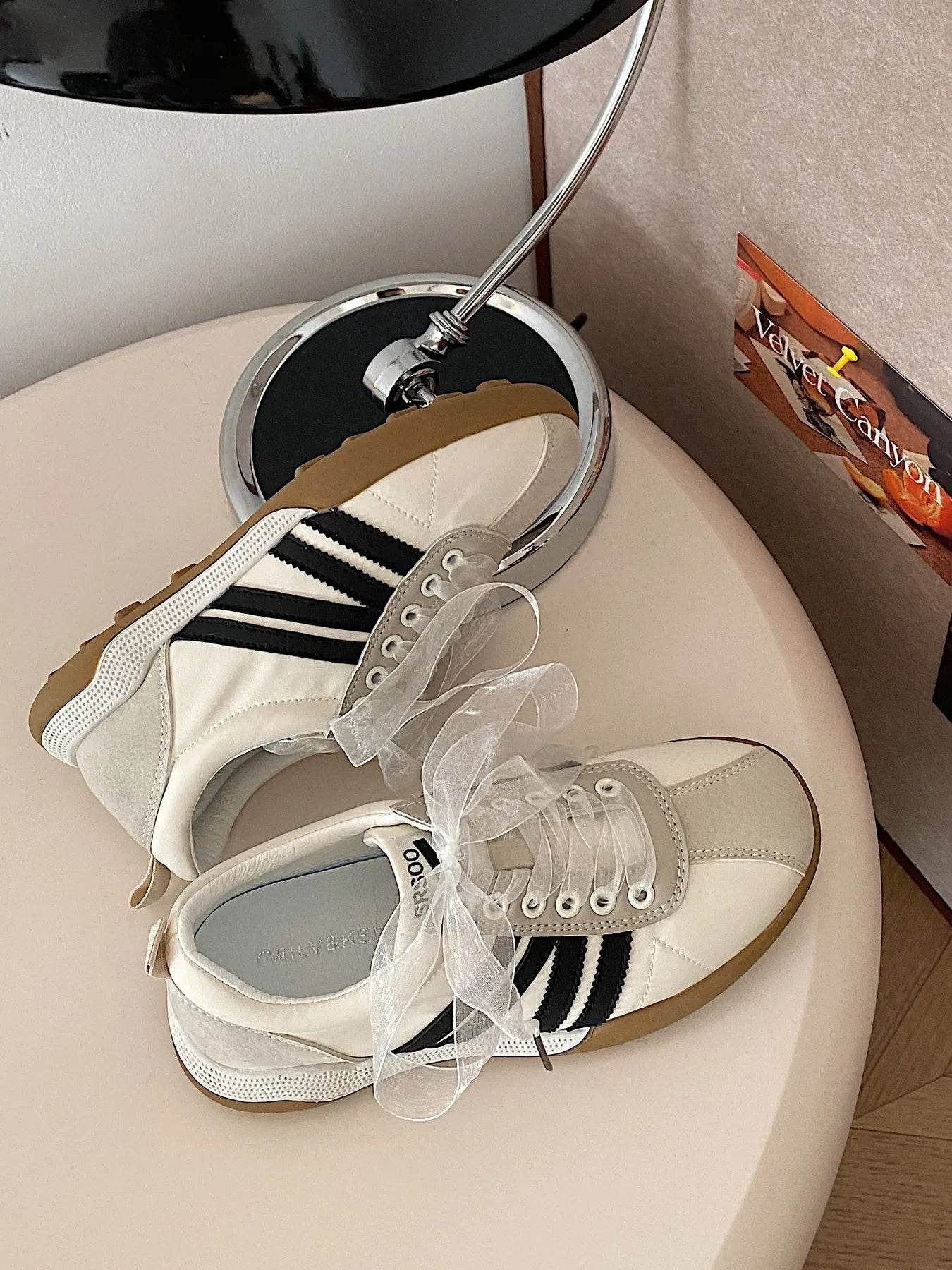 Striped Lace Up Sneakers - Tredona LLC