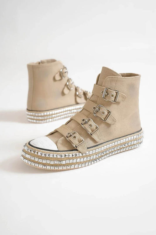 Beast Fashion Multi-Buckle Straps Studded Platform Sneakers - Tredona LLC