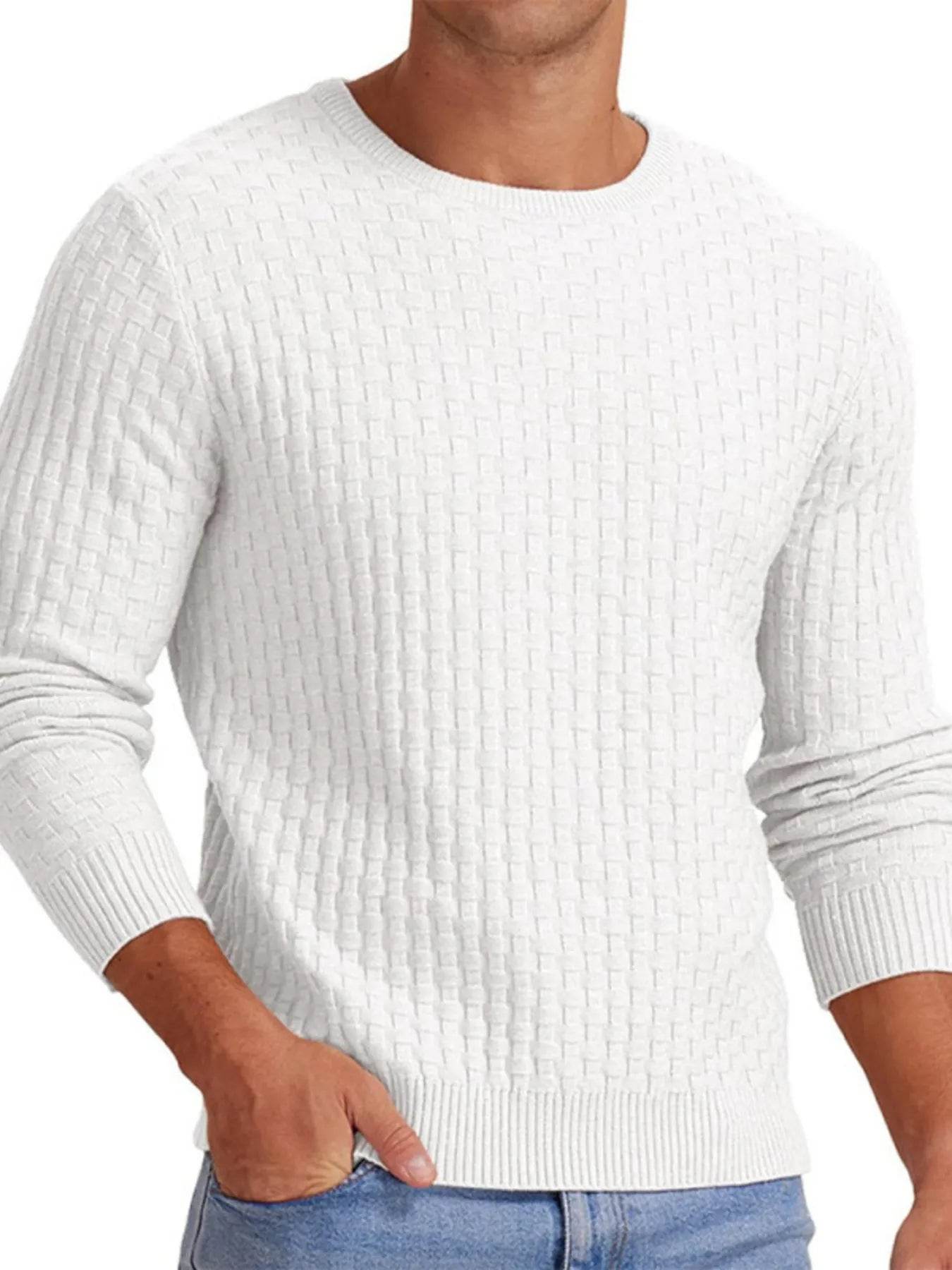 Men's Full Size Ribbed Hem Round Neck Sweater Plus Size - Tredona LLC