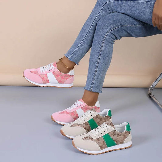 Contrast Round Toe Flat Sneakers - Tredona LLC