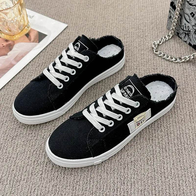 Frayed Hem Lace Up Canvas Sneakers - Tredona LLC
