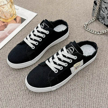 Frayed Hem Lace Up Canvas Sneakers - Tredona LLC