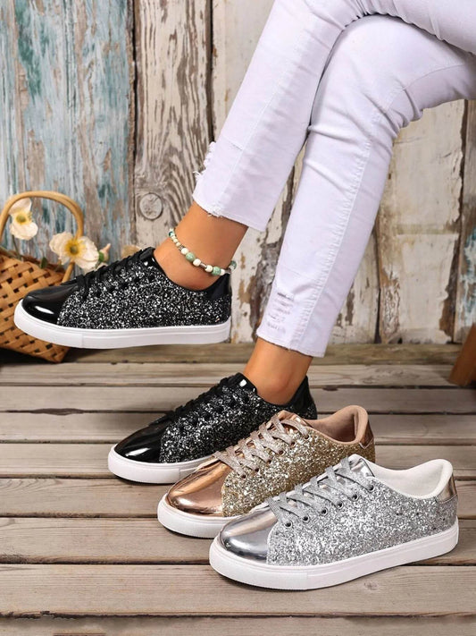 Sequin Lace Up Sneakers - Tredona LLC