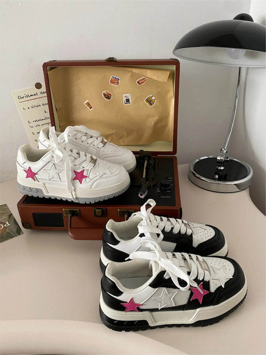 Star Pattern Lace Up Sneakers - Tredona LLC