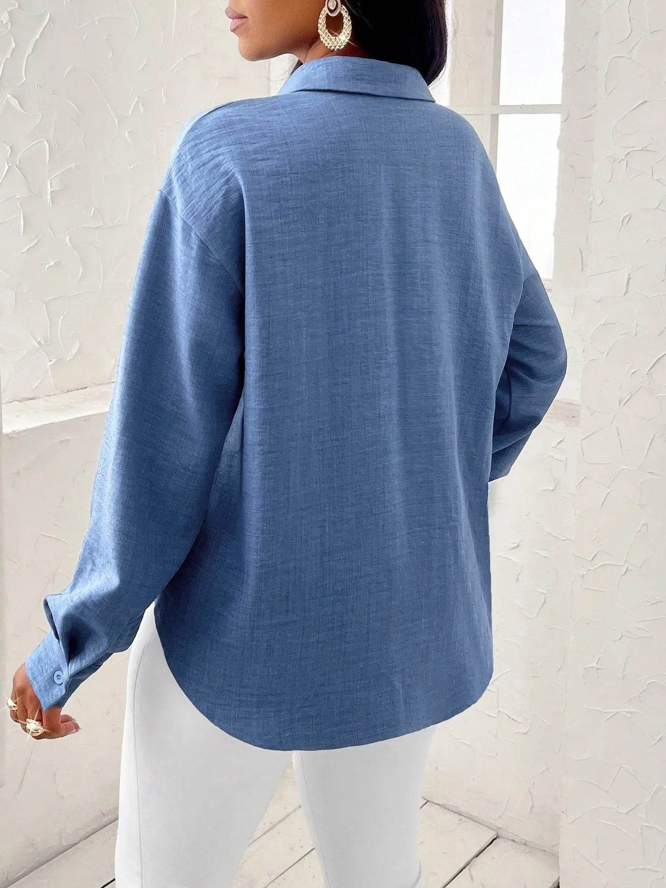Collared Long Sleeve Blouse - Tredona LLC