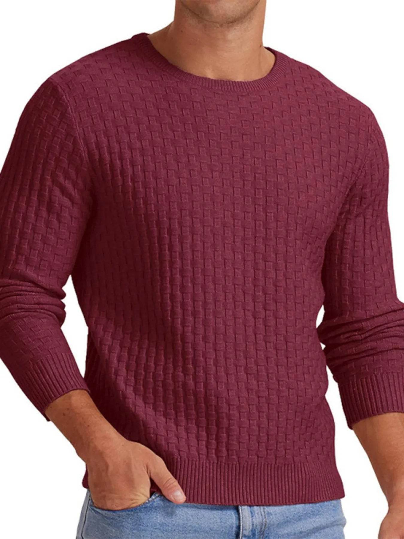 Men's Full Size Ribbed Hem Round Neck Sweater Plus Size - Tredona LLC