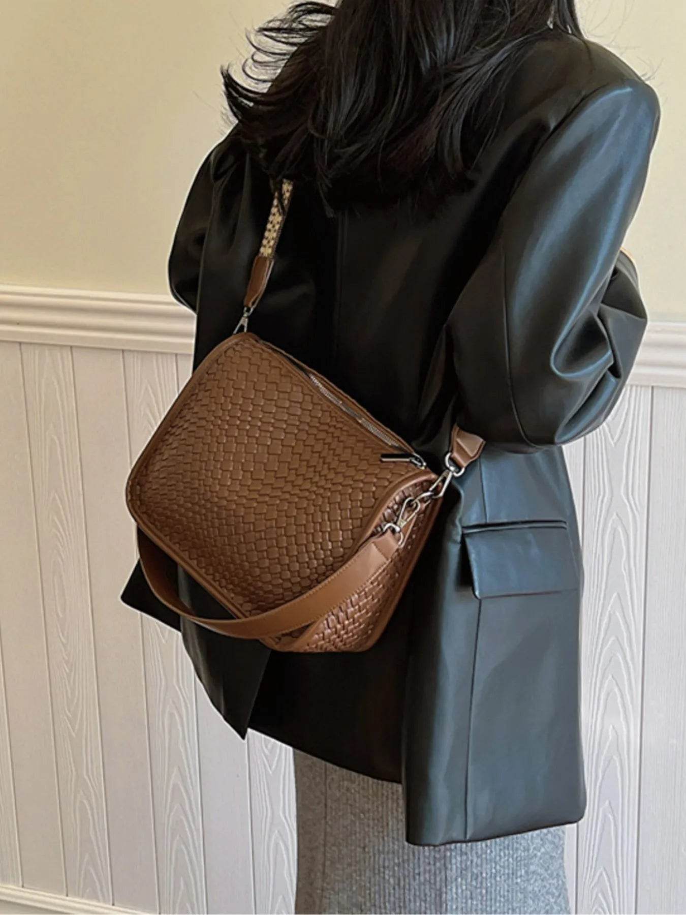 Textured Leather Shoulder Bag - Tredona LLC