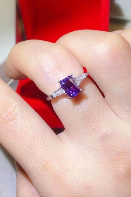 1 Carat Moissanite Platinum-Plated Rectangle Ring in Purple - Tredona LLC